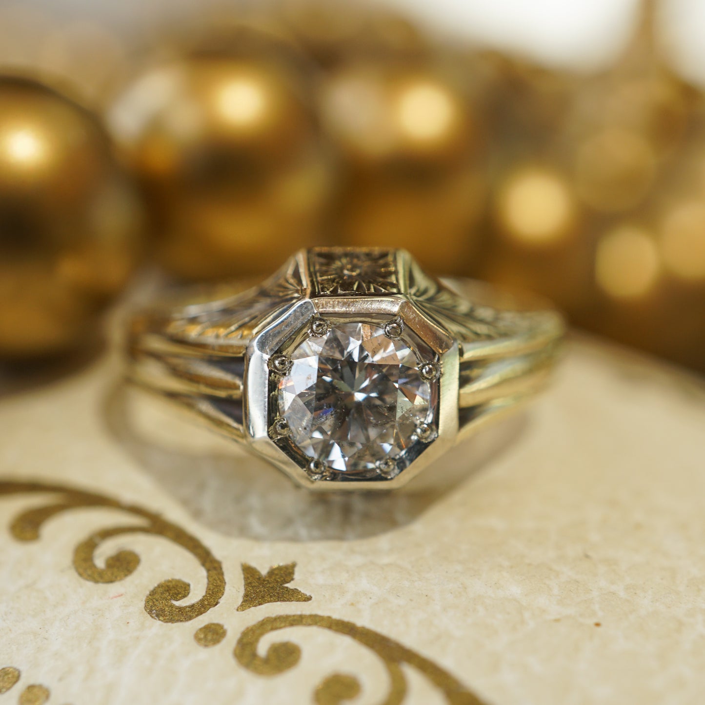 Retro Orange Blossom Diamond Engagement Ring in 14k Yellow Gold