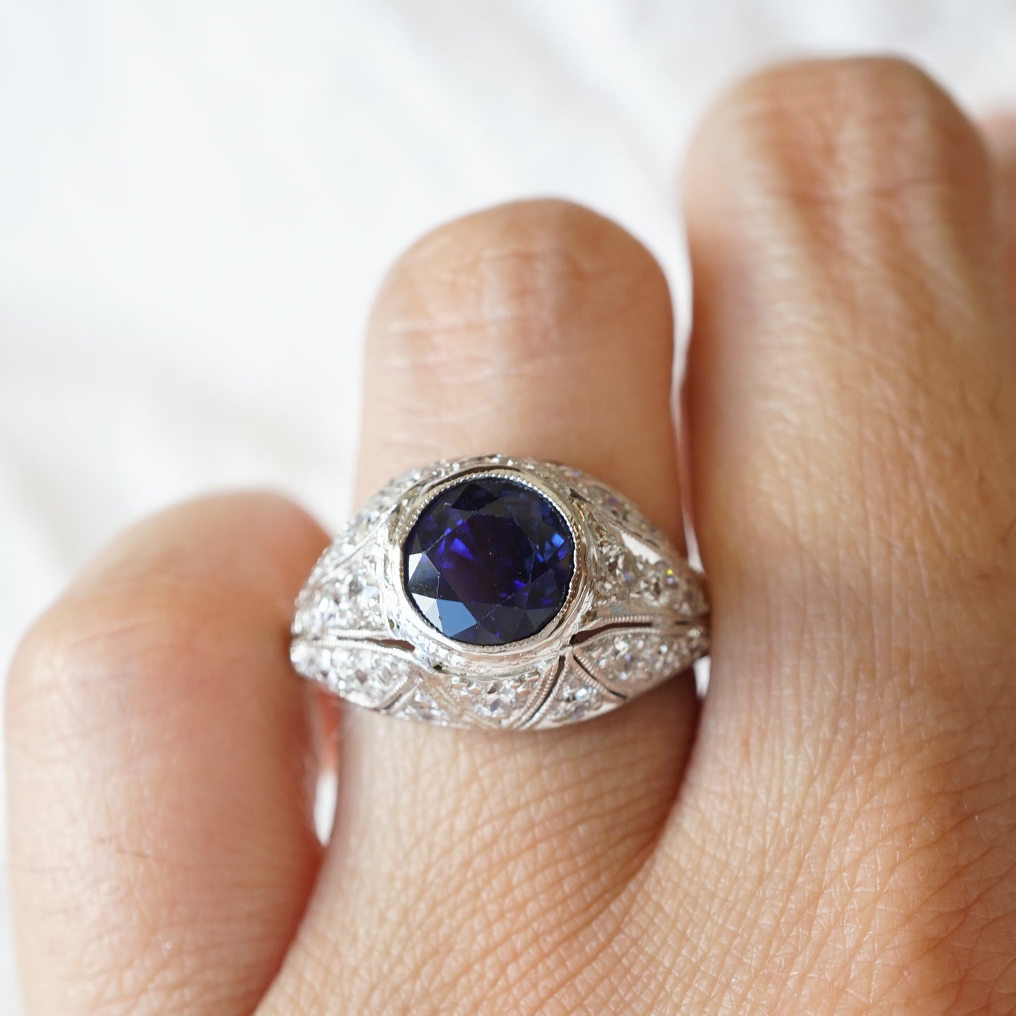2.32 Art Deco Sapphire & Diamond Engagement Ring in Platinum
