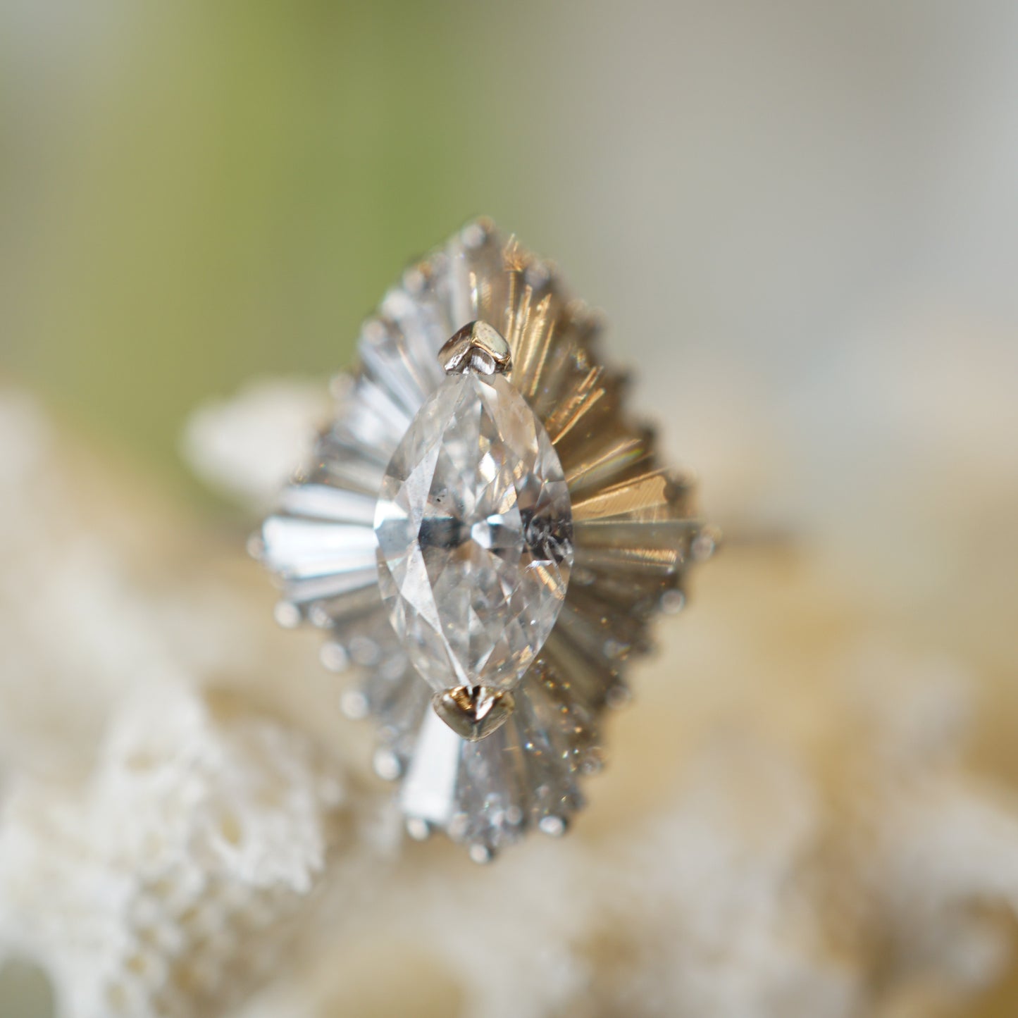 Marquise Diamond Ballerina Halo Engagement Ring in 18k White Gold