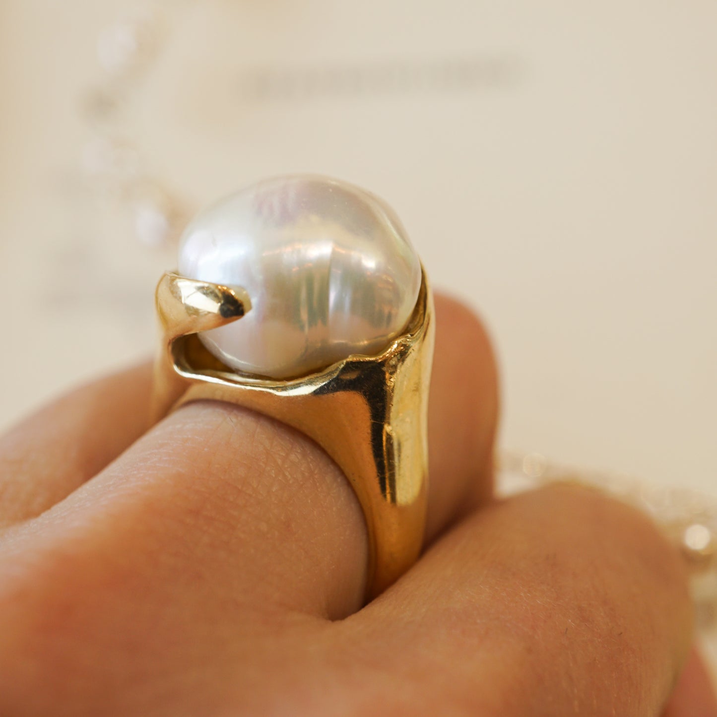 Baroque Pearl Cocktail Ring 18k Yellow Gold