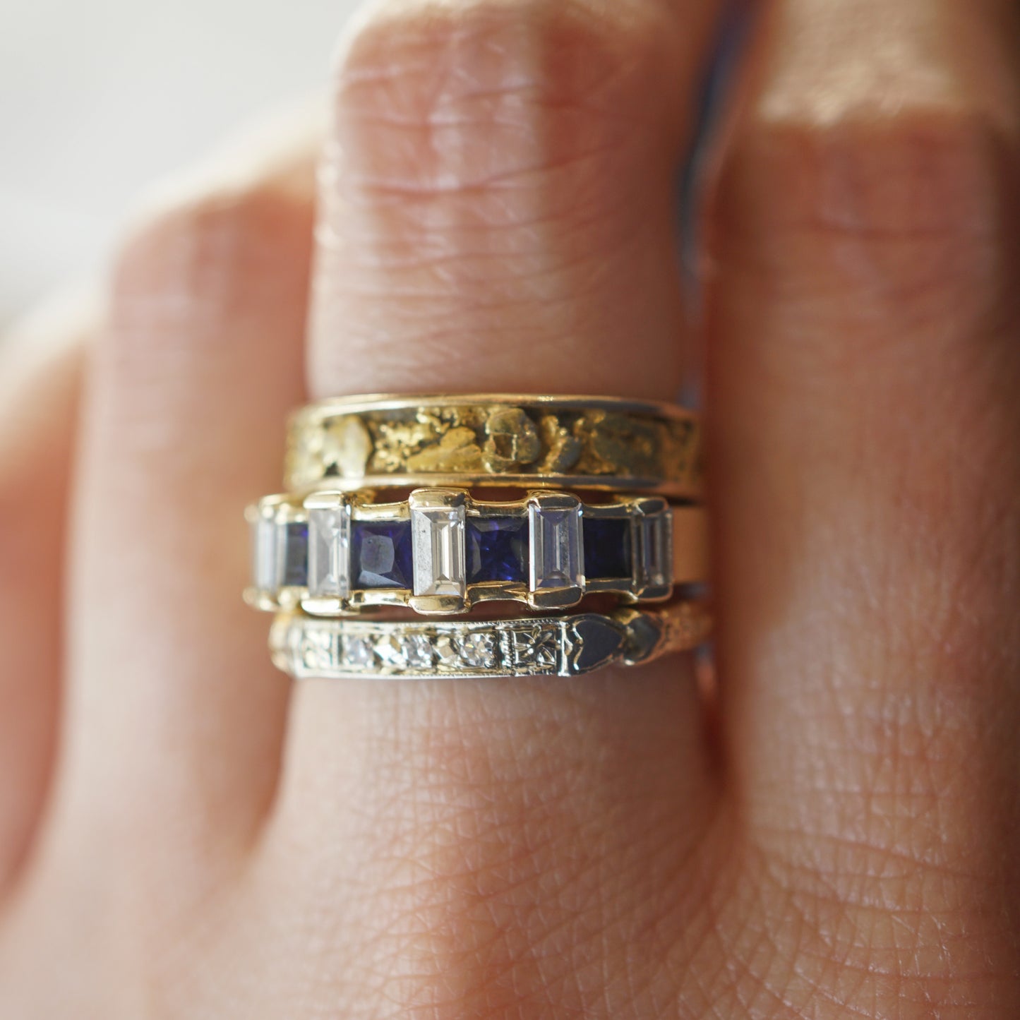 Mid-Century Gold Nugget Wedding Band in 14k Yellow Gold