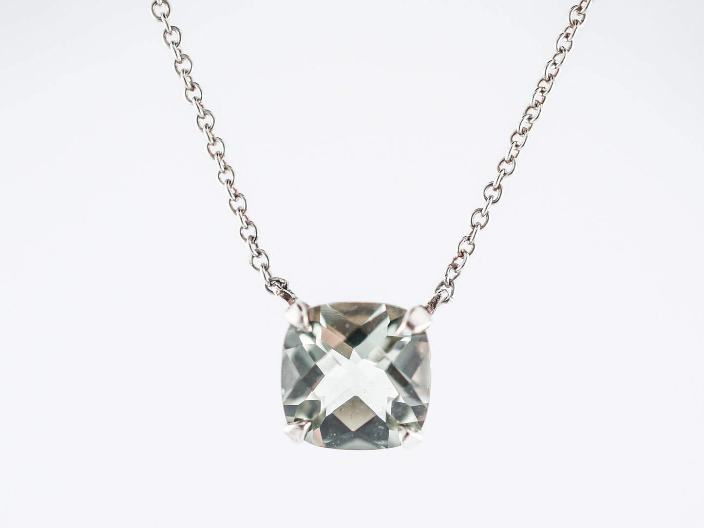 Tiffany Necklace Modern 1.86 Checkerboard Cushion Cut Green Amethyst in Sterling Silver