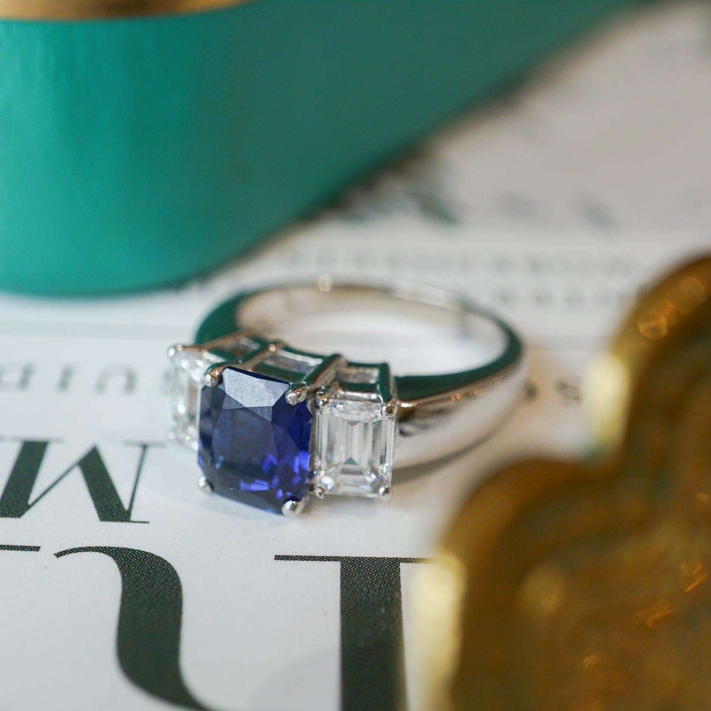 2.18 Cushion Cut Sapphire and Diamond Ring in 14k White Gold