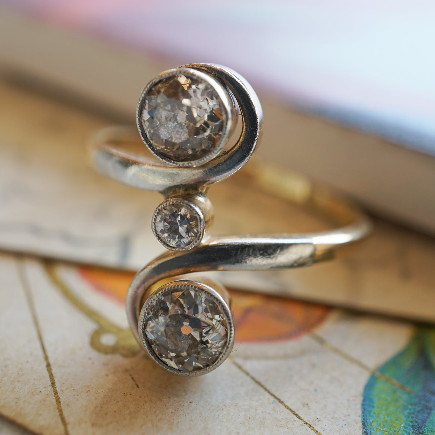 Vintage Retro Diamond Ring in 14k Yellow Gold and Platinum