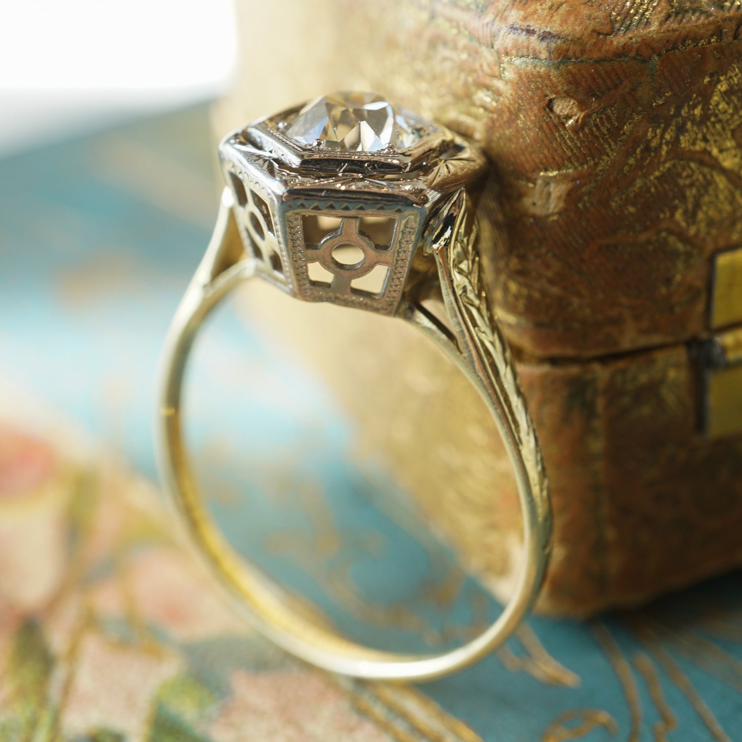 .72 Art Deco Two-Tone Diamond Engagement Ring in 14k