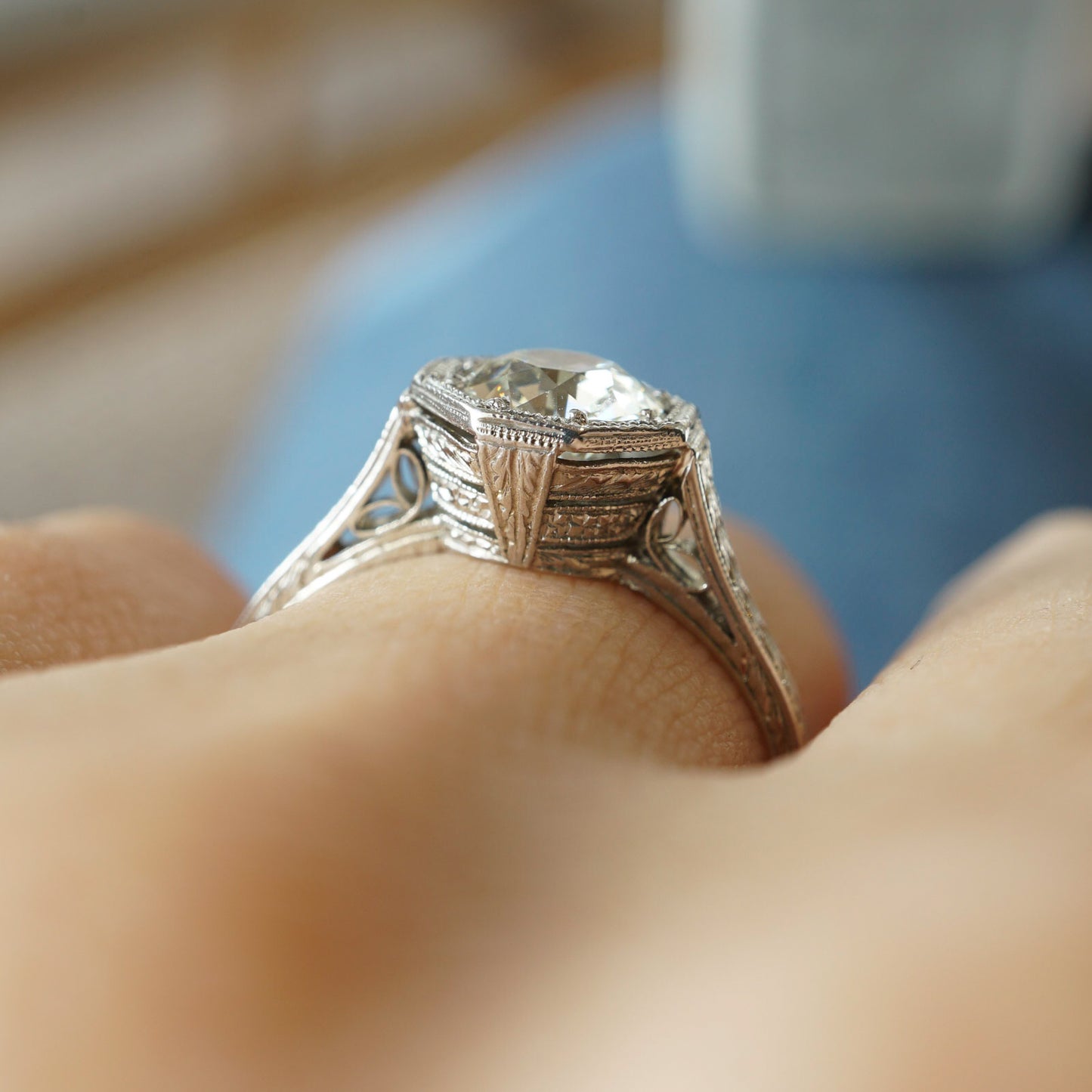 .85 Art Deco Diamond Engagement Ring in Platinum