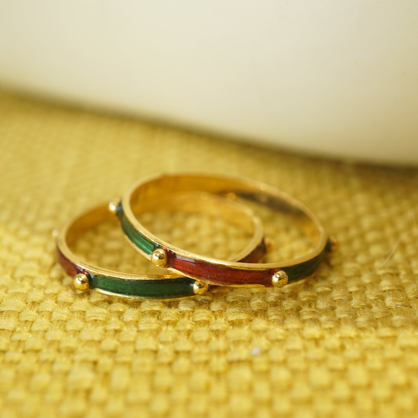 Green & Red Enamel Stacking Ring in 21k Yellow Gold