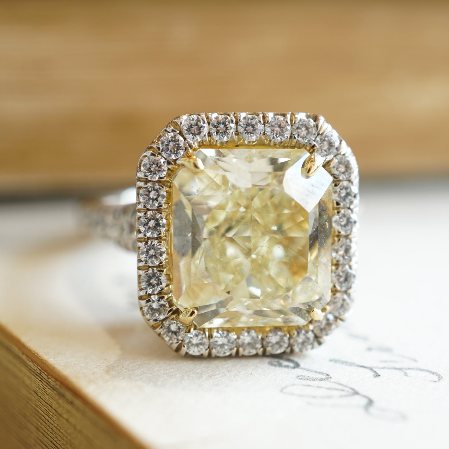5.90 Fancy Yellow Diamond Engagement Ring in Platinum & 18k