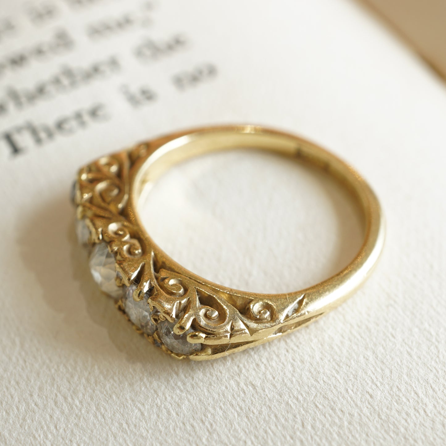 1.09 Victorian Mine Cut Diamond Cocktail Ring in 18K Yellow Gold