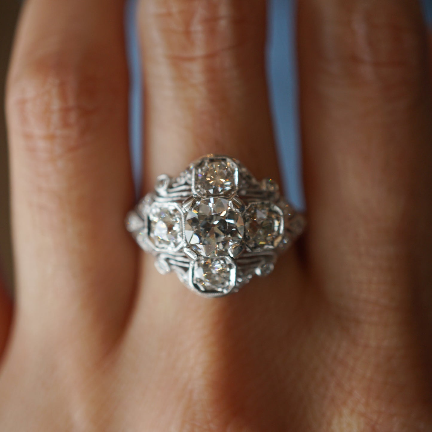 2.22 Art Deco Diamond Cocktail Ring in Platinum