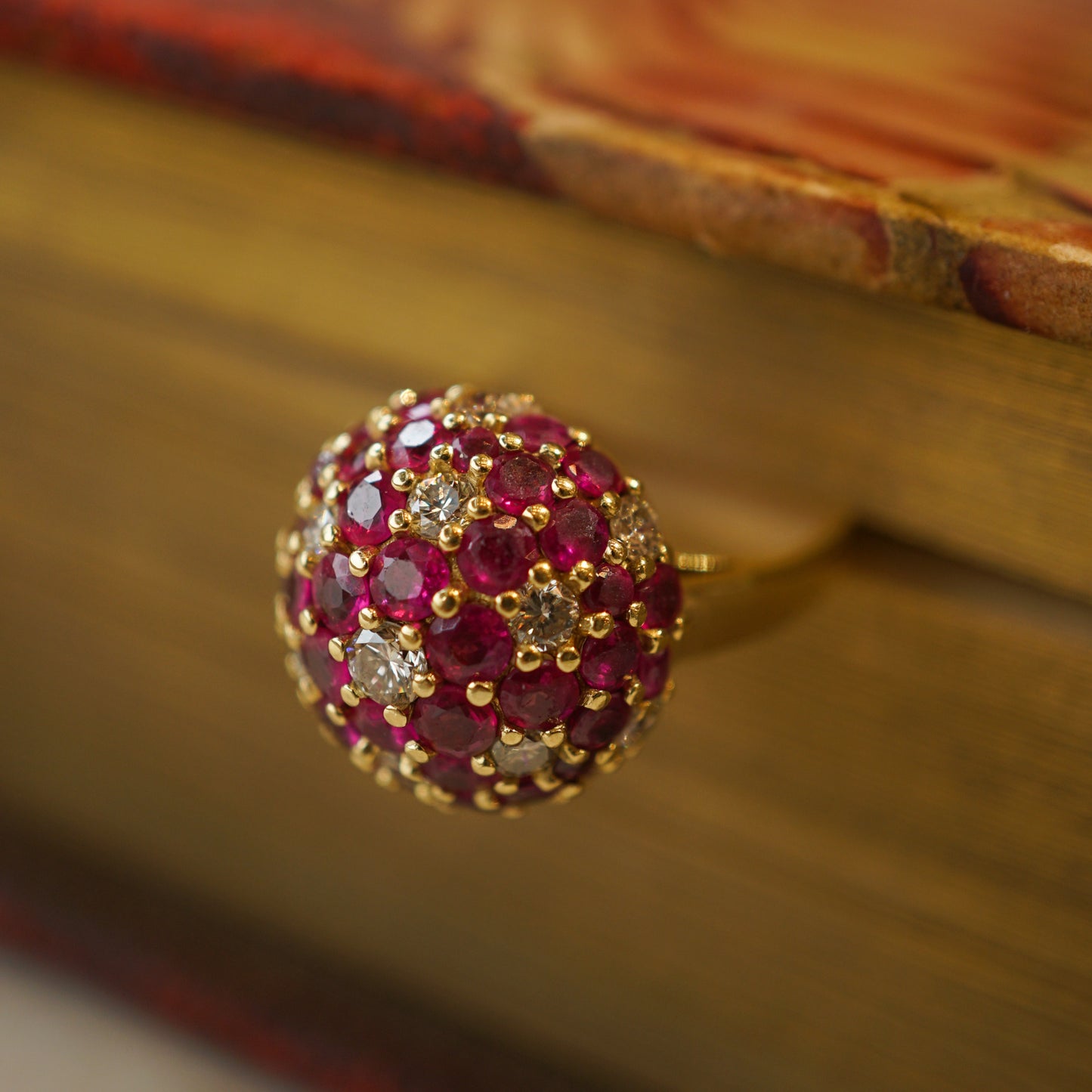Pave Ruby & Diamond Dome Ring in 18k Yellow Gold
