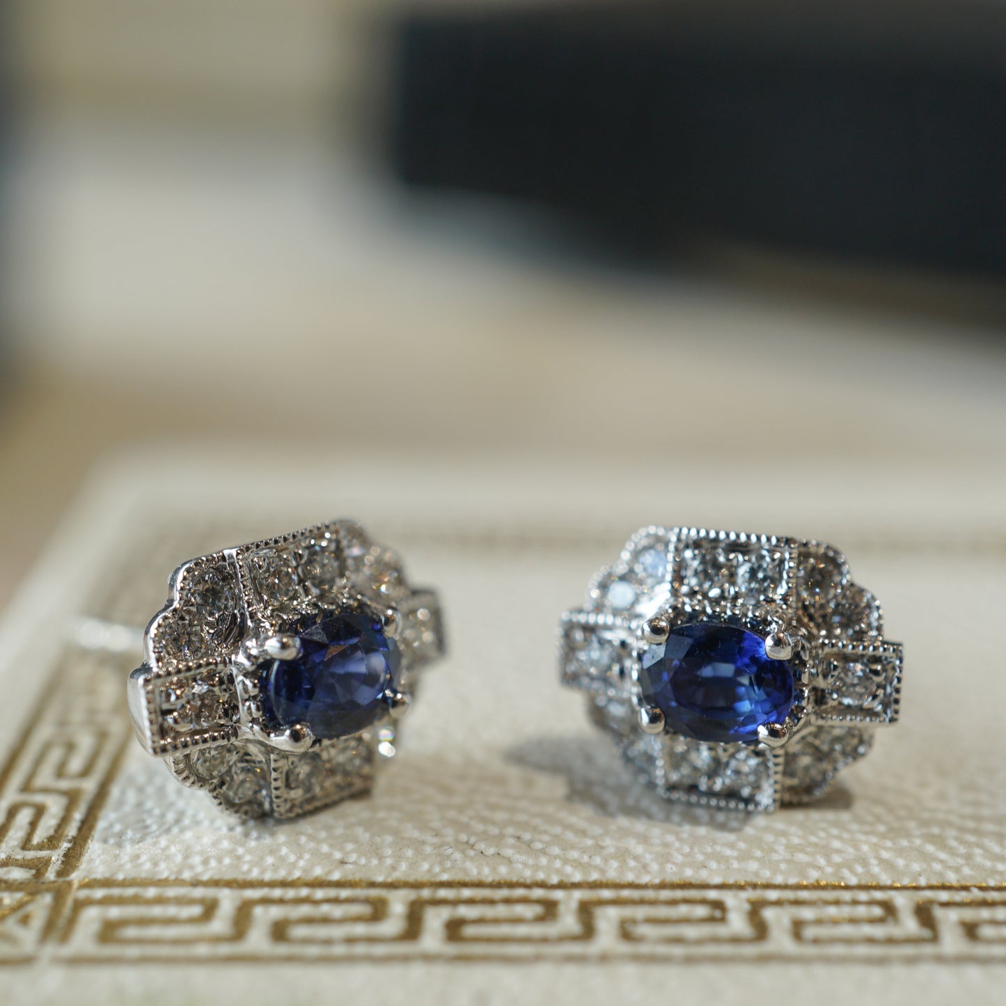 .54 Oval Cut Sapphire & Diamond Stud Earrings in 18k White Gold