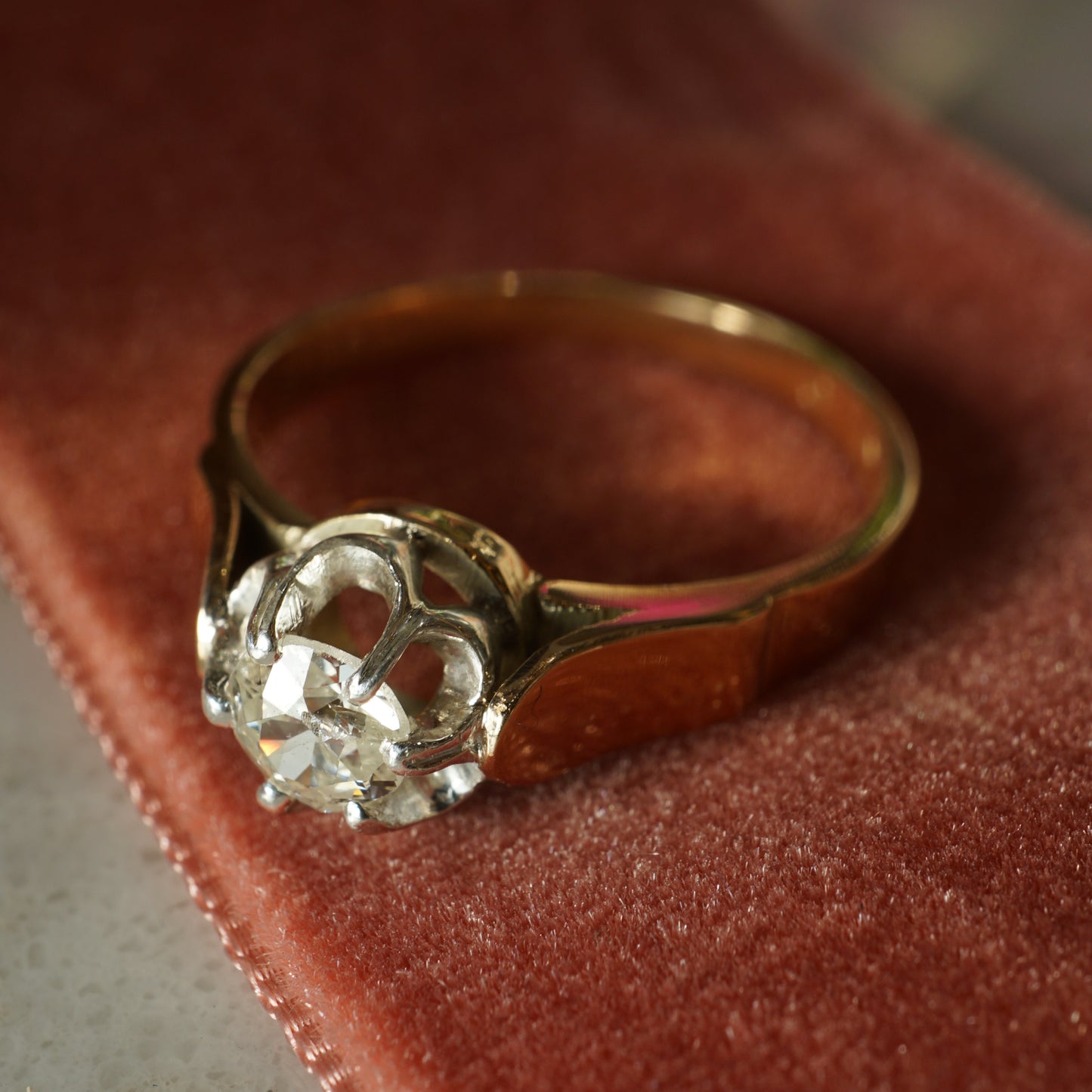 .36 Victorian Solitaire Diamond Engagement Ring in 18K Rose Gold