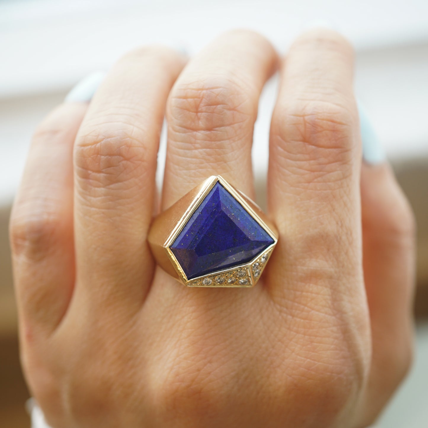 Lapis Lazuli & Diamond Cocktail Ring in 14k Yellow Gold