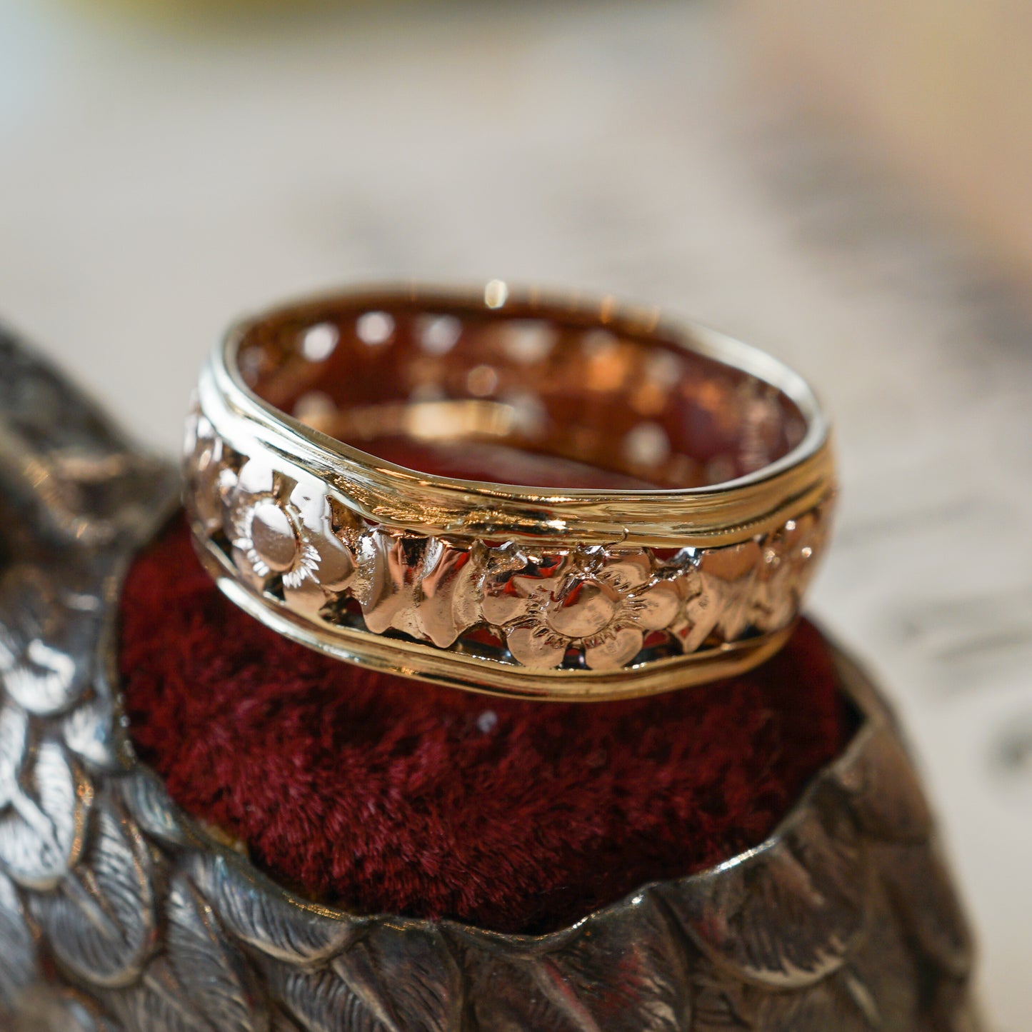 Wide Mid-Century Wedding Band in 14k Yellow and Rose Gold