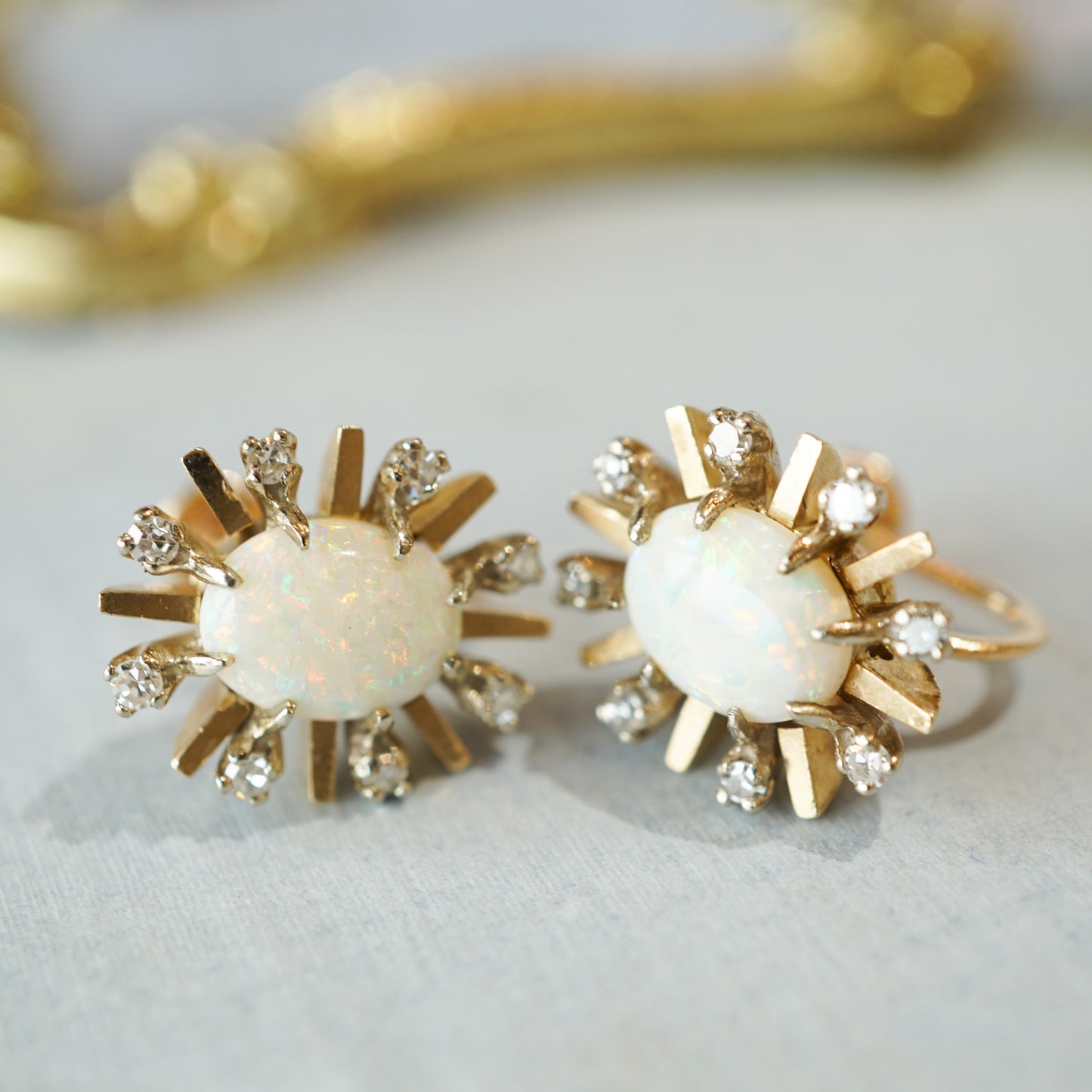 2.20 Victorian Opal & Diamond Earrings in 14k Yellow Gold