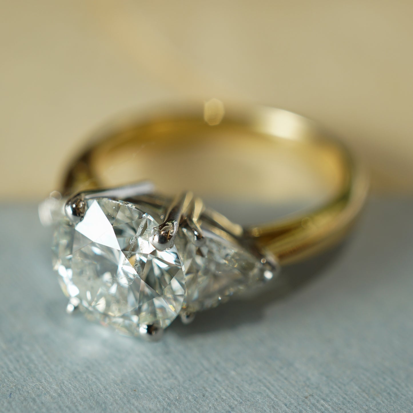 2.09 Three Stone Diamond Engagement Ring in 18k Yellow & White Gold