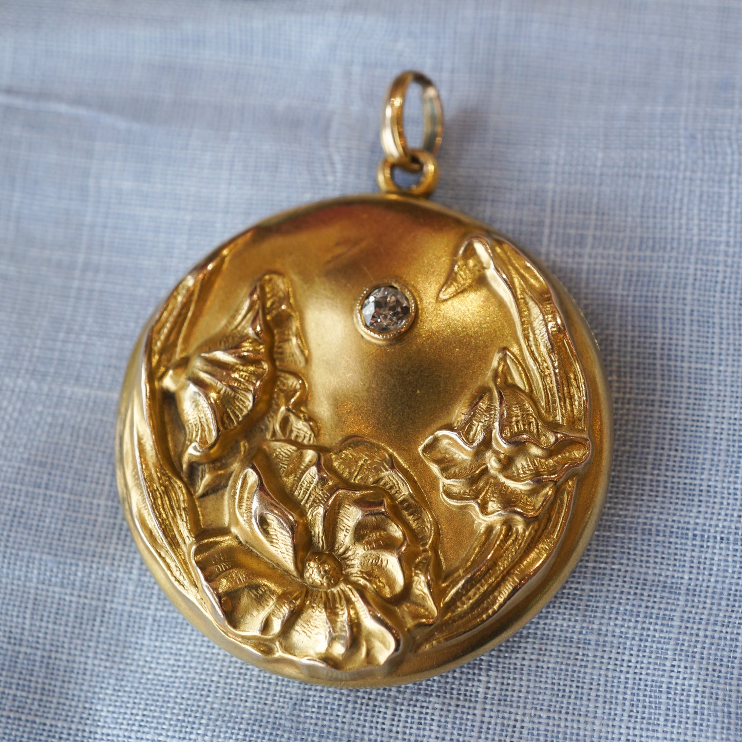 Art Nouveau Diamond Locket in 14k Yellow Gold