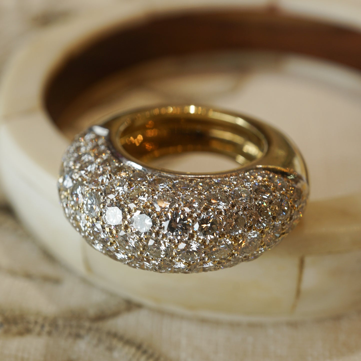 Rounded Pave Diamond Cocktail Ring 18k Yellow & White Gold