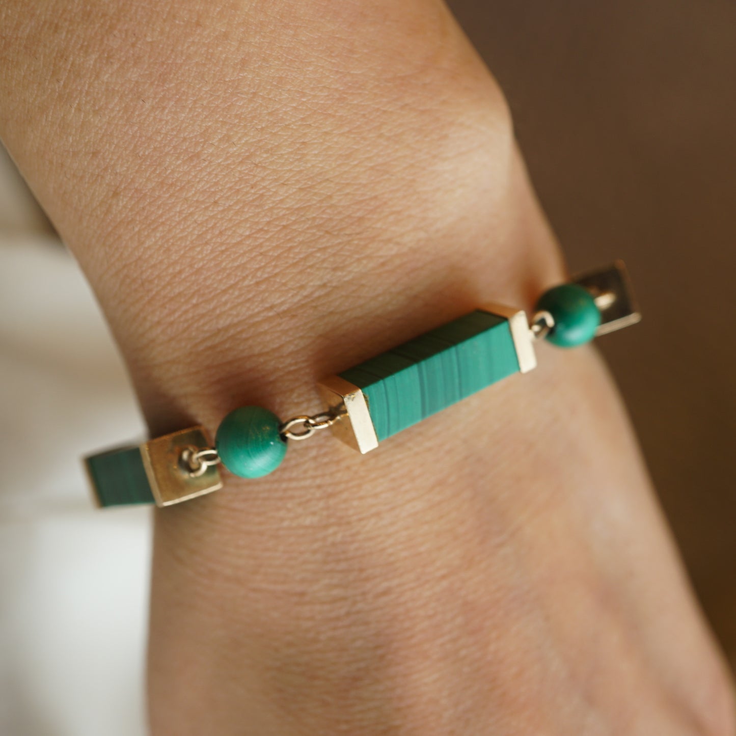 Malachite Chain Bracelet in 14k Yellow Gold