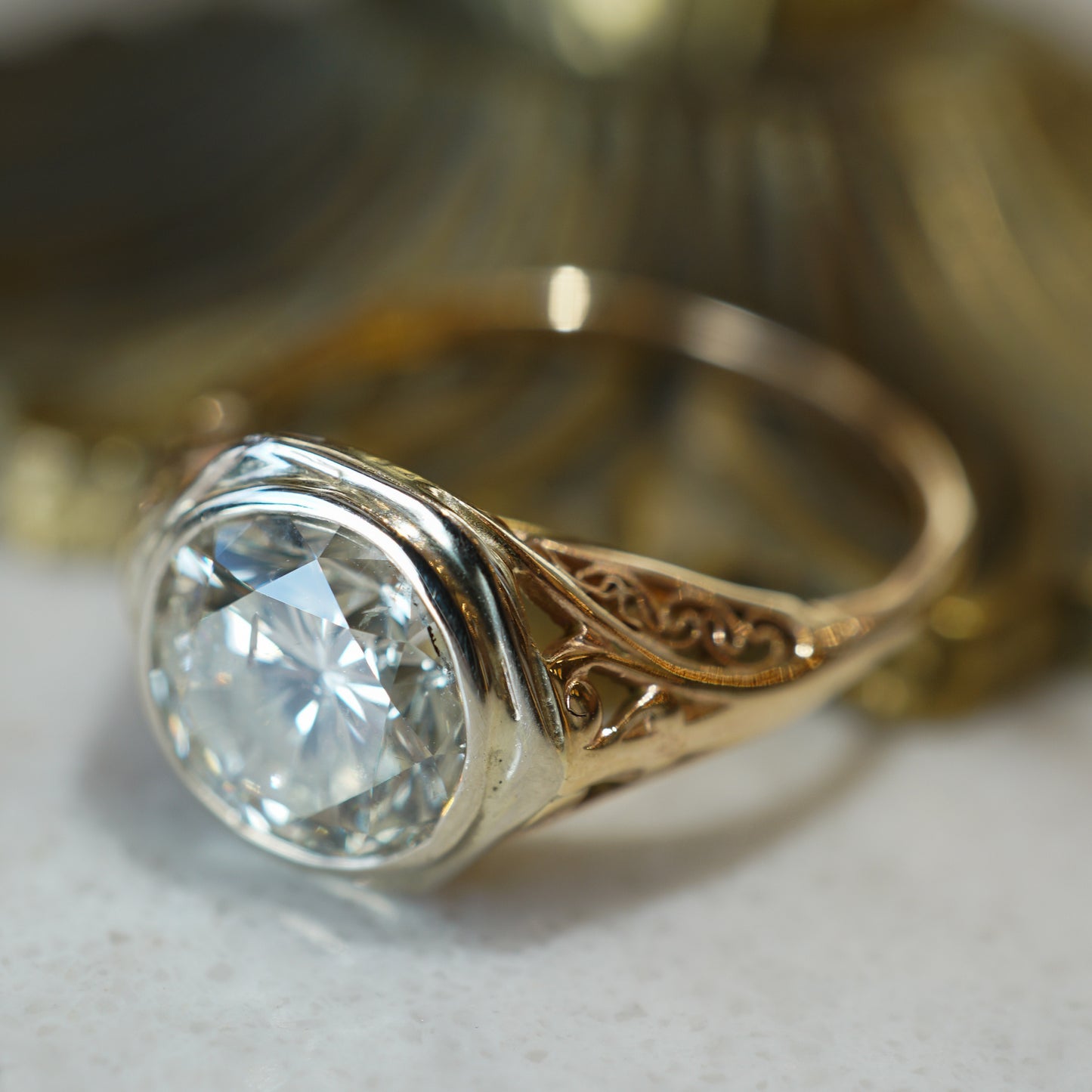 2.15 Vintage Diamond Engagement Ring in 10k Yellow Gold