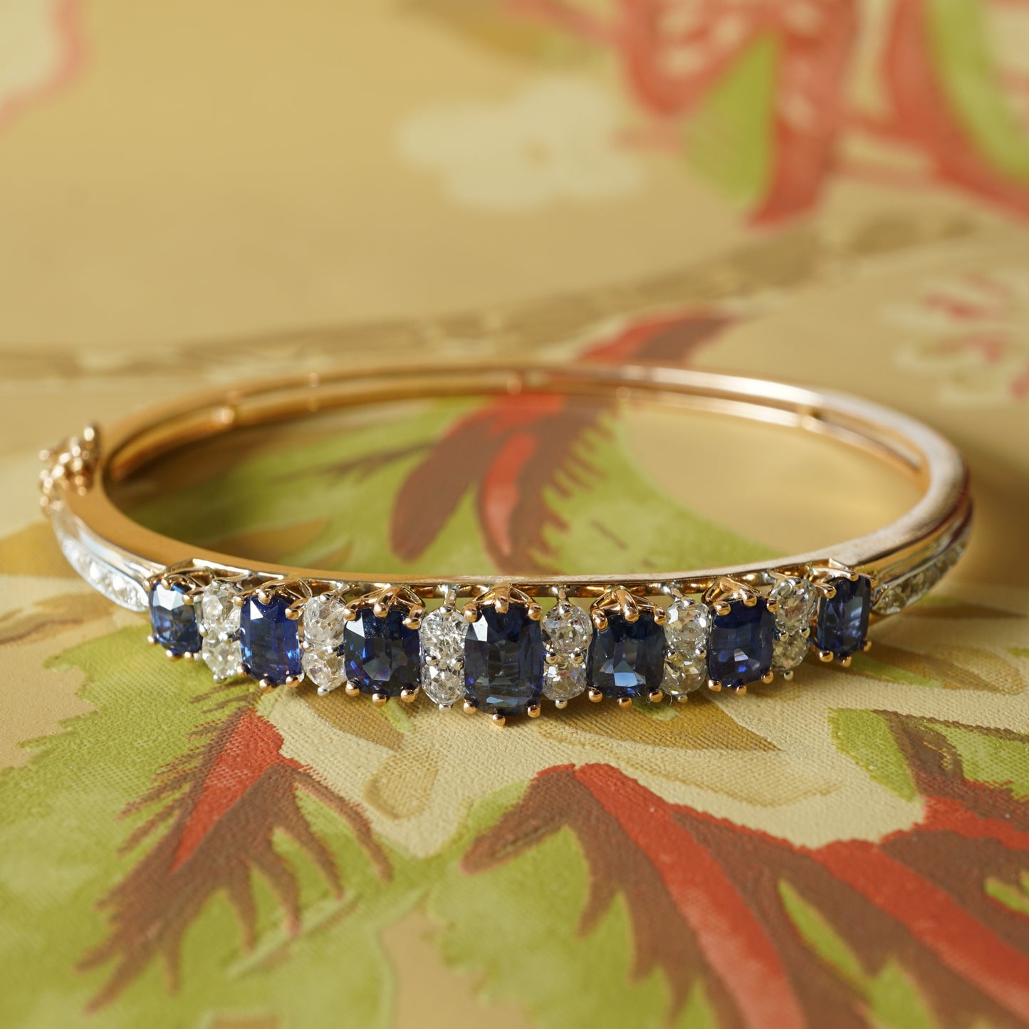 Victorian Style Diamond & Sapphire Bracelet in 14k Rose Gold