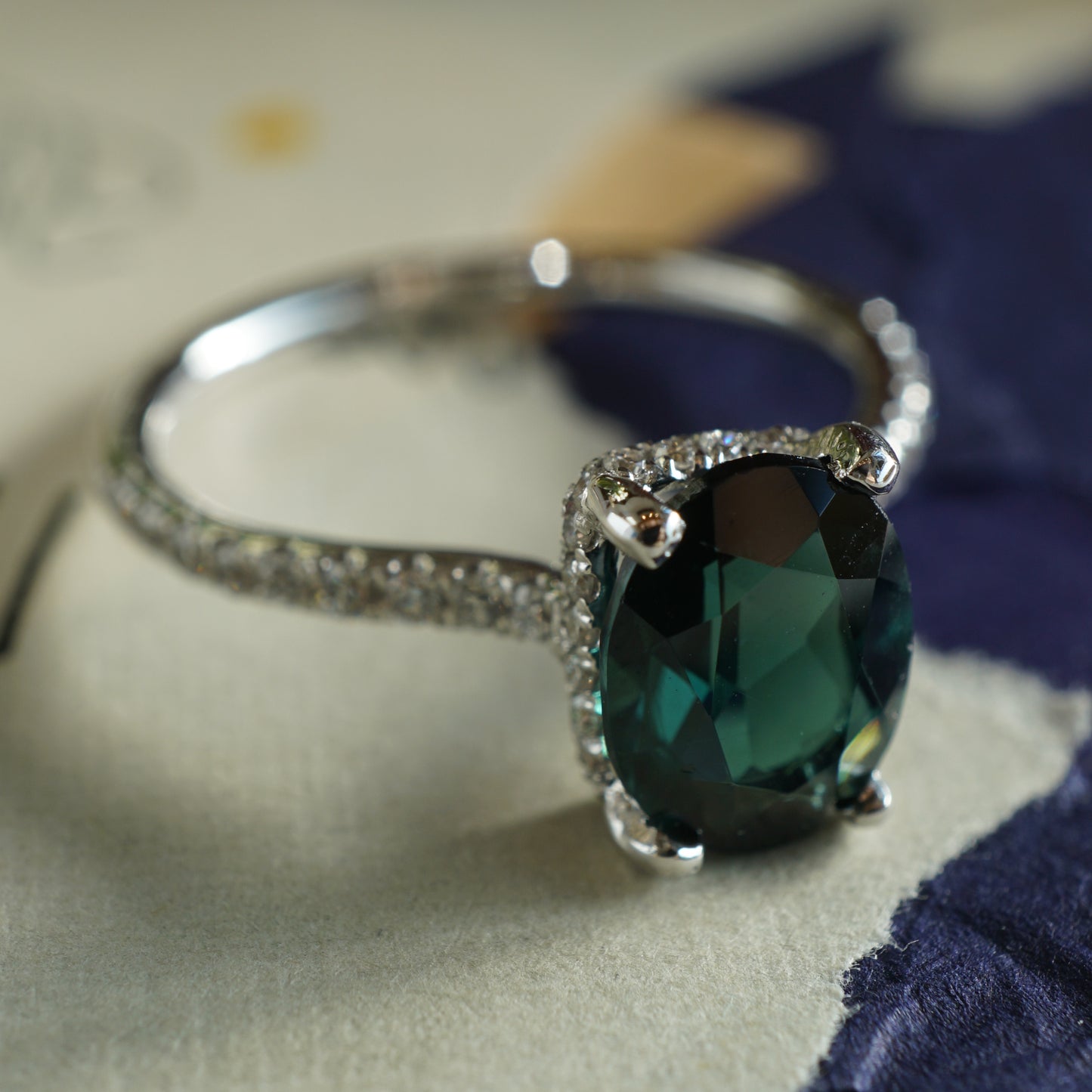 1.54 Oval Cut Tourmaline Engagement Ring in 14k White Gold