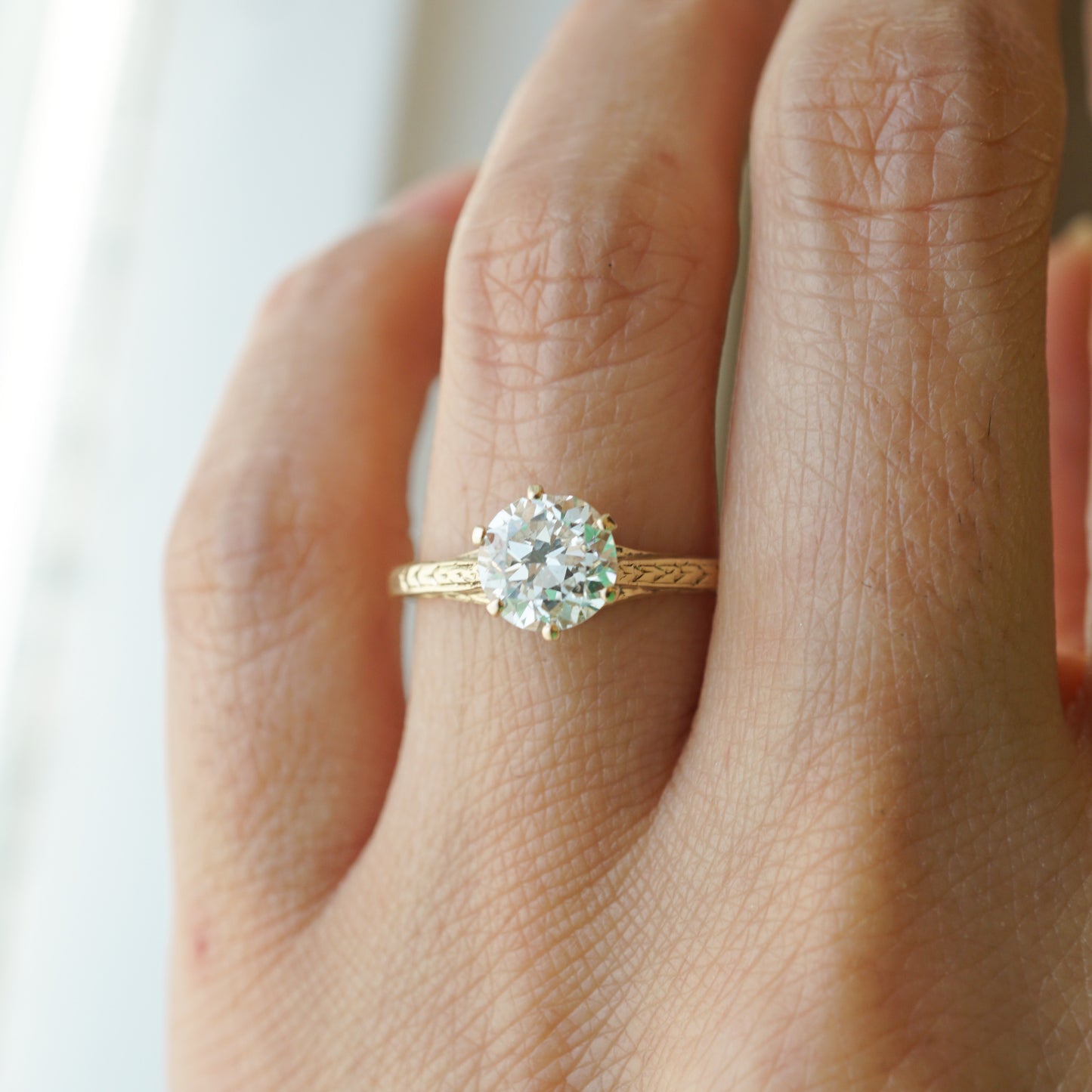 Victorian Engraved Solitaire Diamond Engagement Ring in 14k
