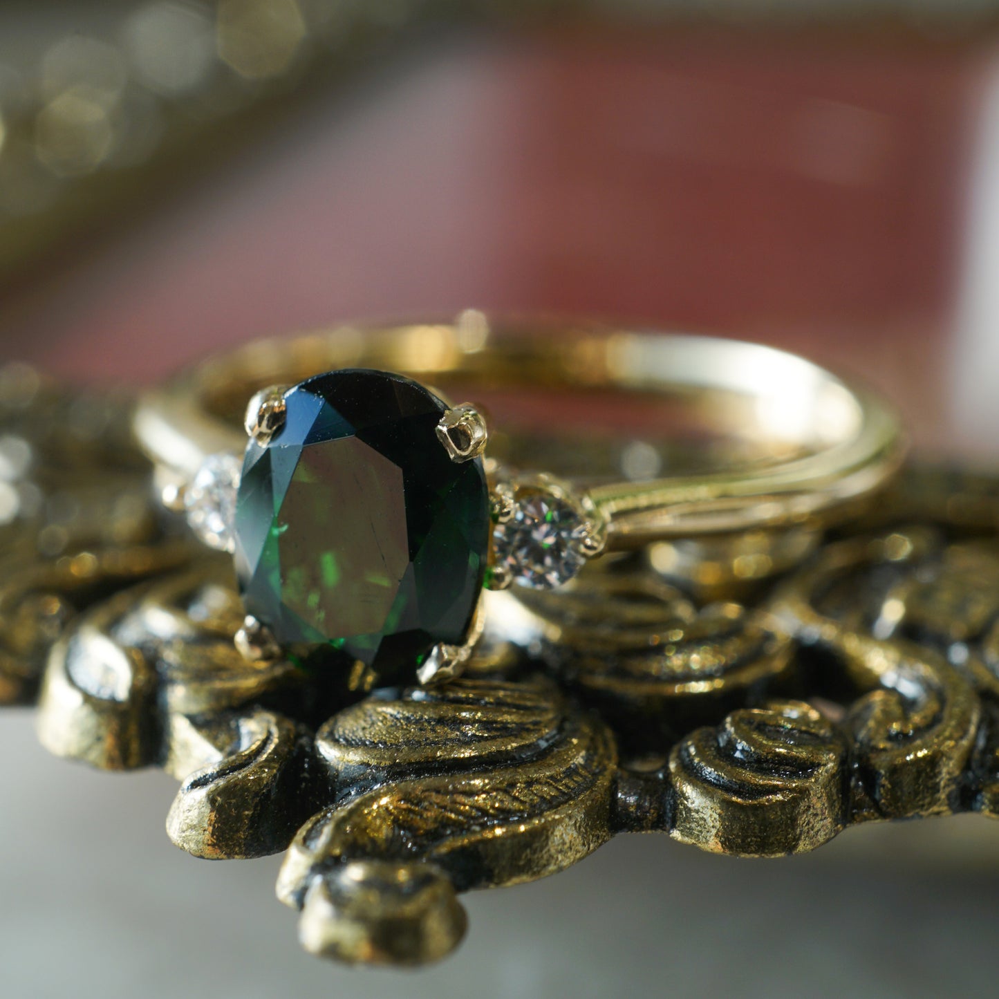 1.02 Oval Cut Tourmaline & Diamond Ring in 14k Yellow Gold