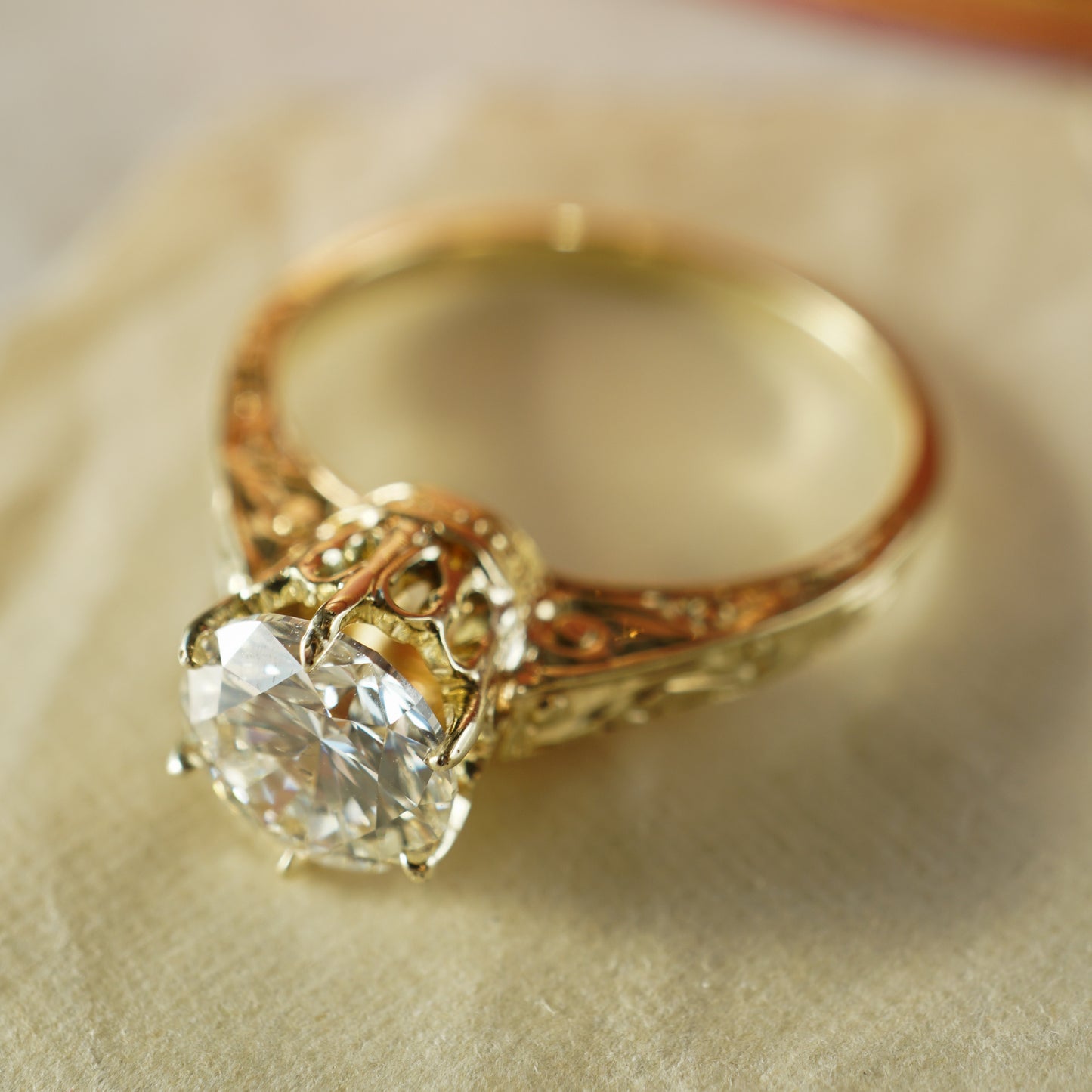 Late Art Deco 1.23 Diamond Engagement Ring in 14k Yellow Gold