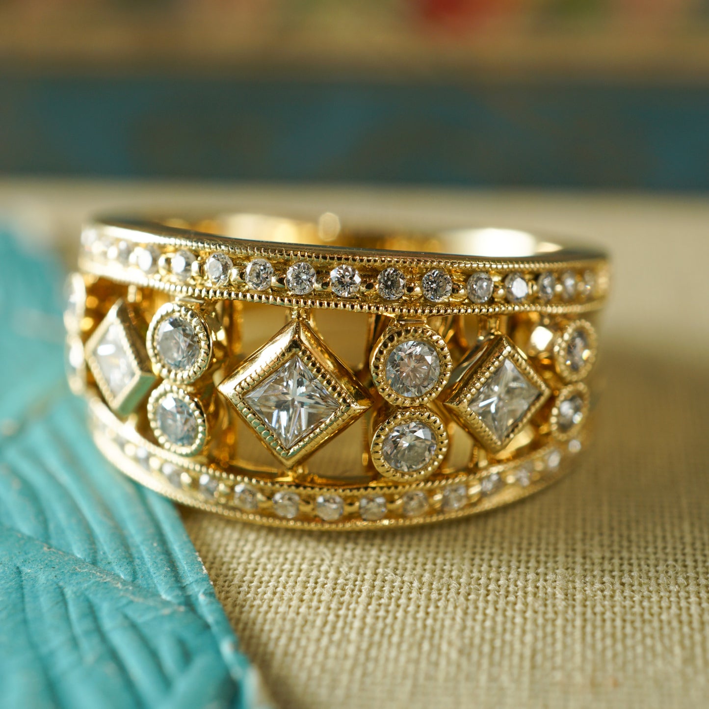 Wide .57 Diamond Cocktail Ring 18k Yellow Gold