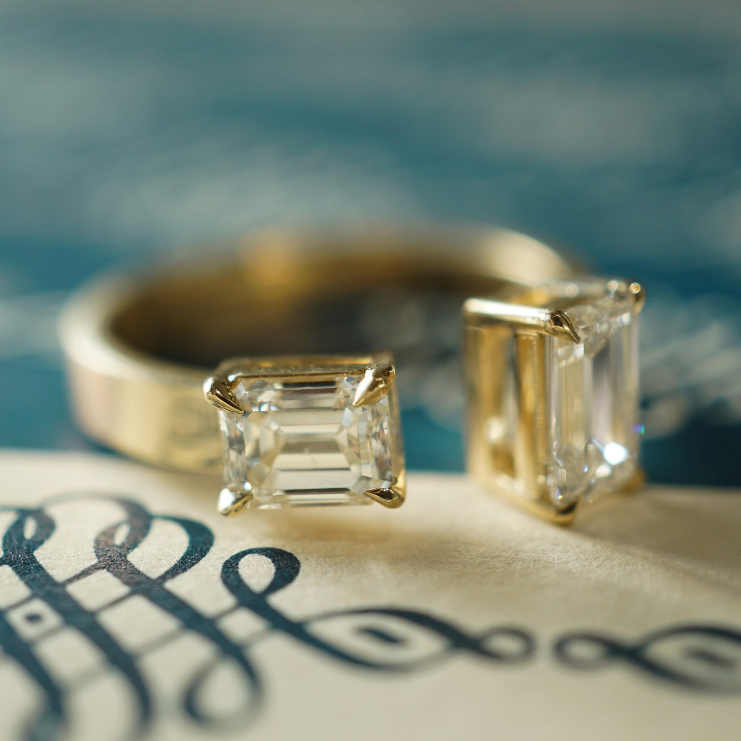 1.45 Emerald Cut Diamond Open Ring in 14k Yellow Gold