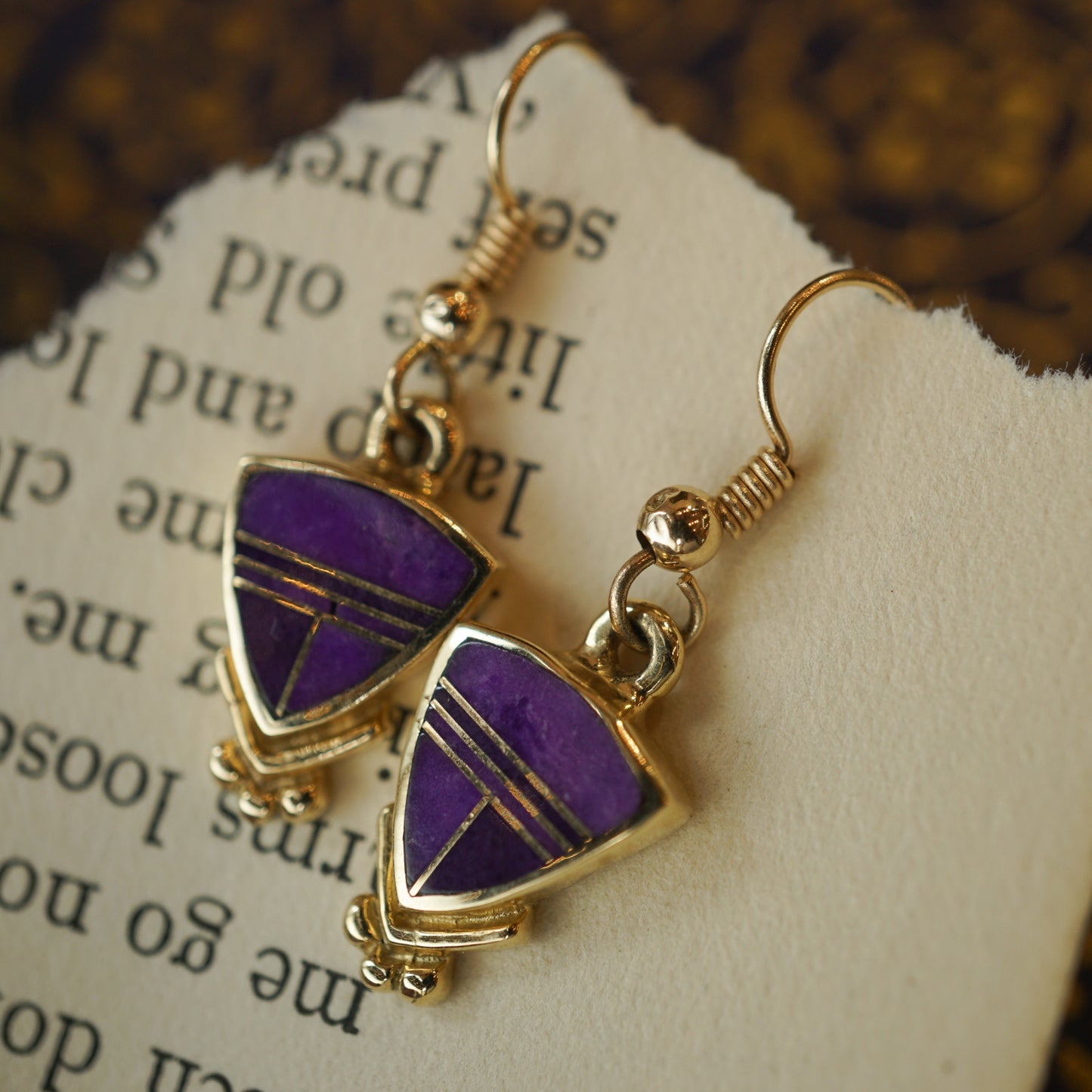 Purple Sugilite Drop Earrings in 14k Gold