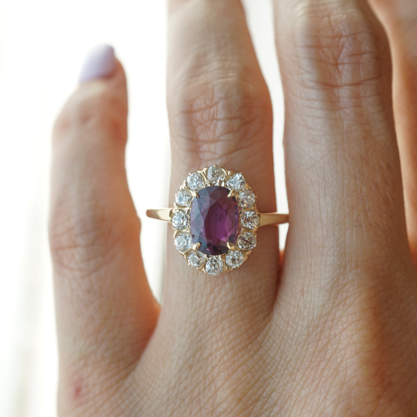 Victorian Ruby & Diamond Engagement Ring in 14k Yellow Gold