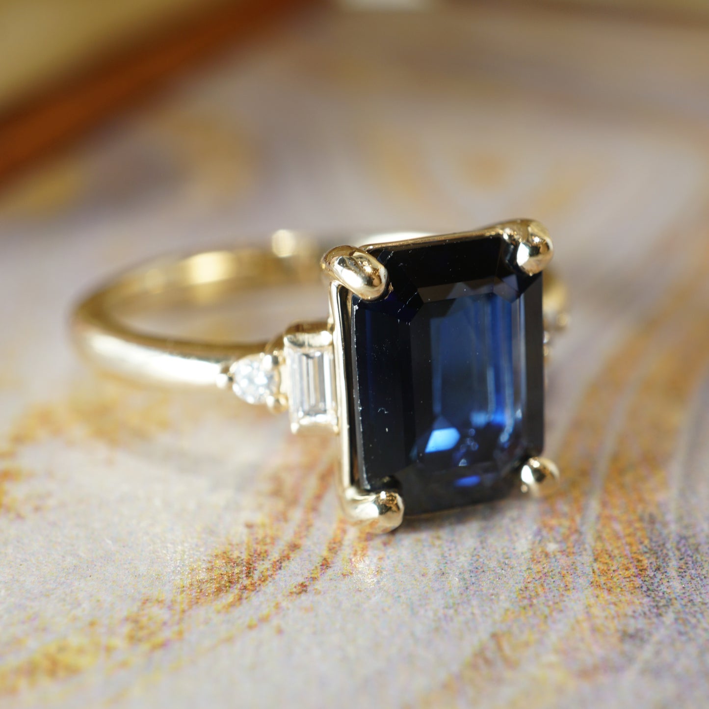 2.67 Emerald Cut Sapphire Engagement Ring in Yellow Gold