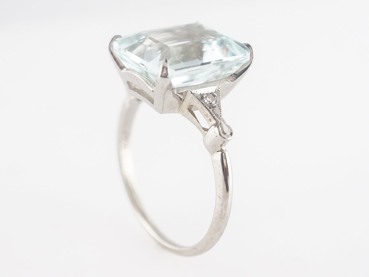 5 Carat Emerald Cut Aquamarine w/ Diamonds in 14k White Gold