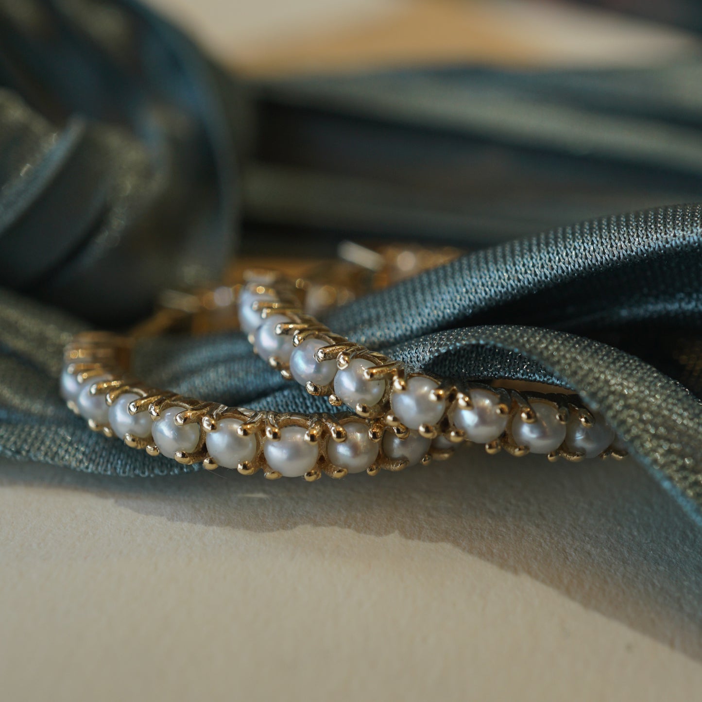 Pearl Hoop Earrings in 14k Yellow Gold