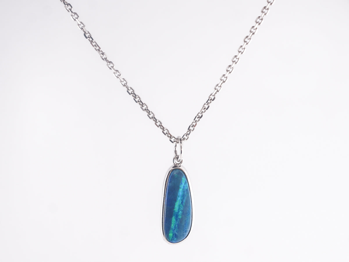 Cabochon Cut Opal Pendant in 14k White Gold