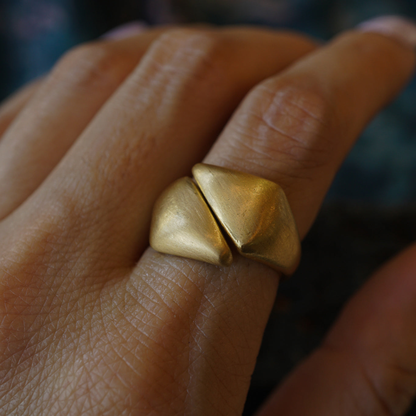 Brushed Finish Bypass Ring in 22k Yellow Gold