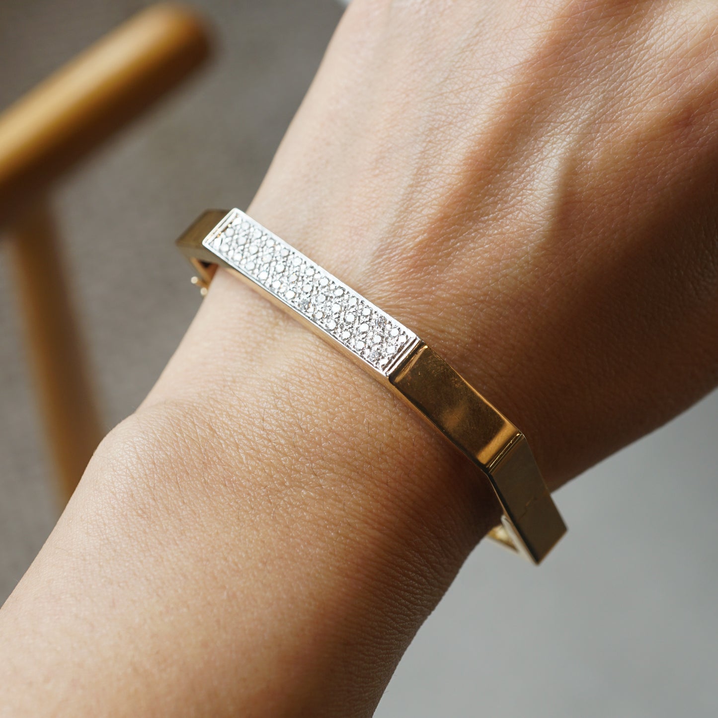 Geometric Diamond Bangle Bracelet in 14k Yellow Gold
