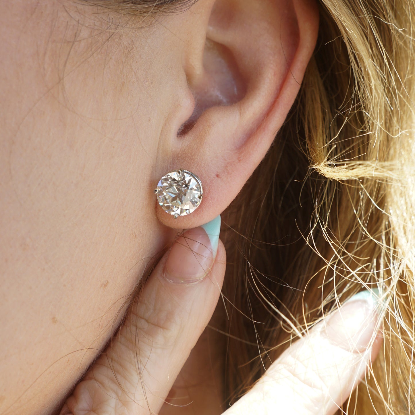 6.20 Old European Cut Diamond Stud Earrings in 18k White Gold