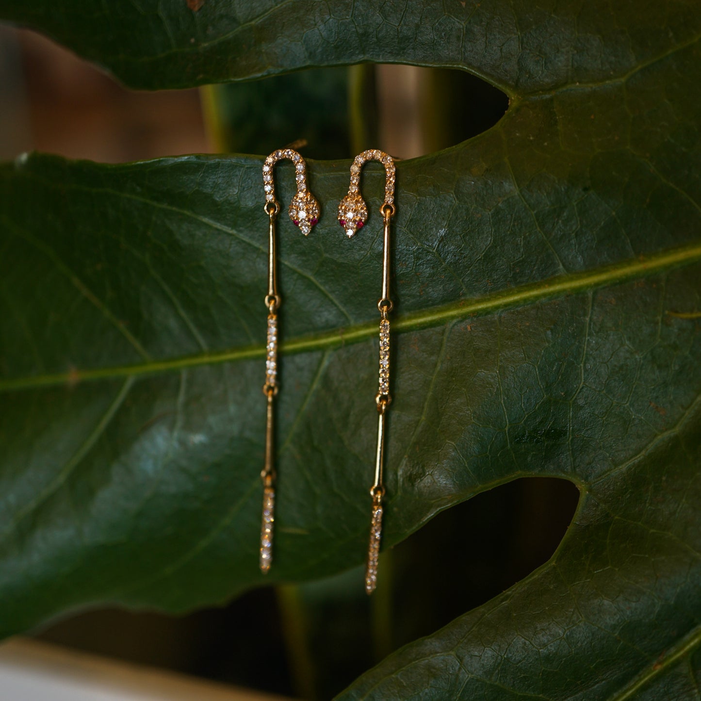 Pave Diamond Snake Earrings in 14k Yellow Gold
