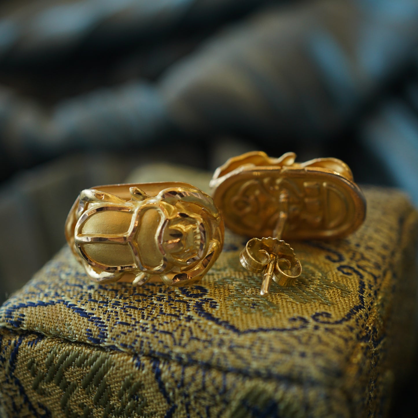 Scarab Beetle Stud Earrings in 18k Yellow Gold