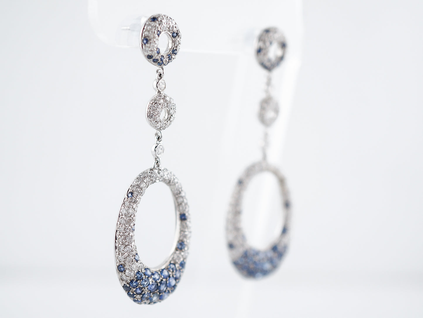 Earrings-Modern 3.00 Round Brilliant Cut Diamonds & 1.64 Round Cut Sapphire in 18k White Gold