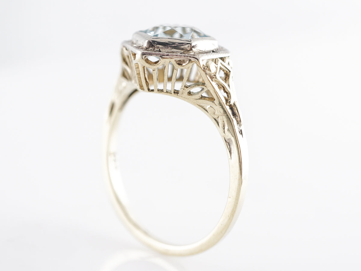 Vintage Hexagon Cut Aquamarine Ring 14k Yellow Gold