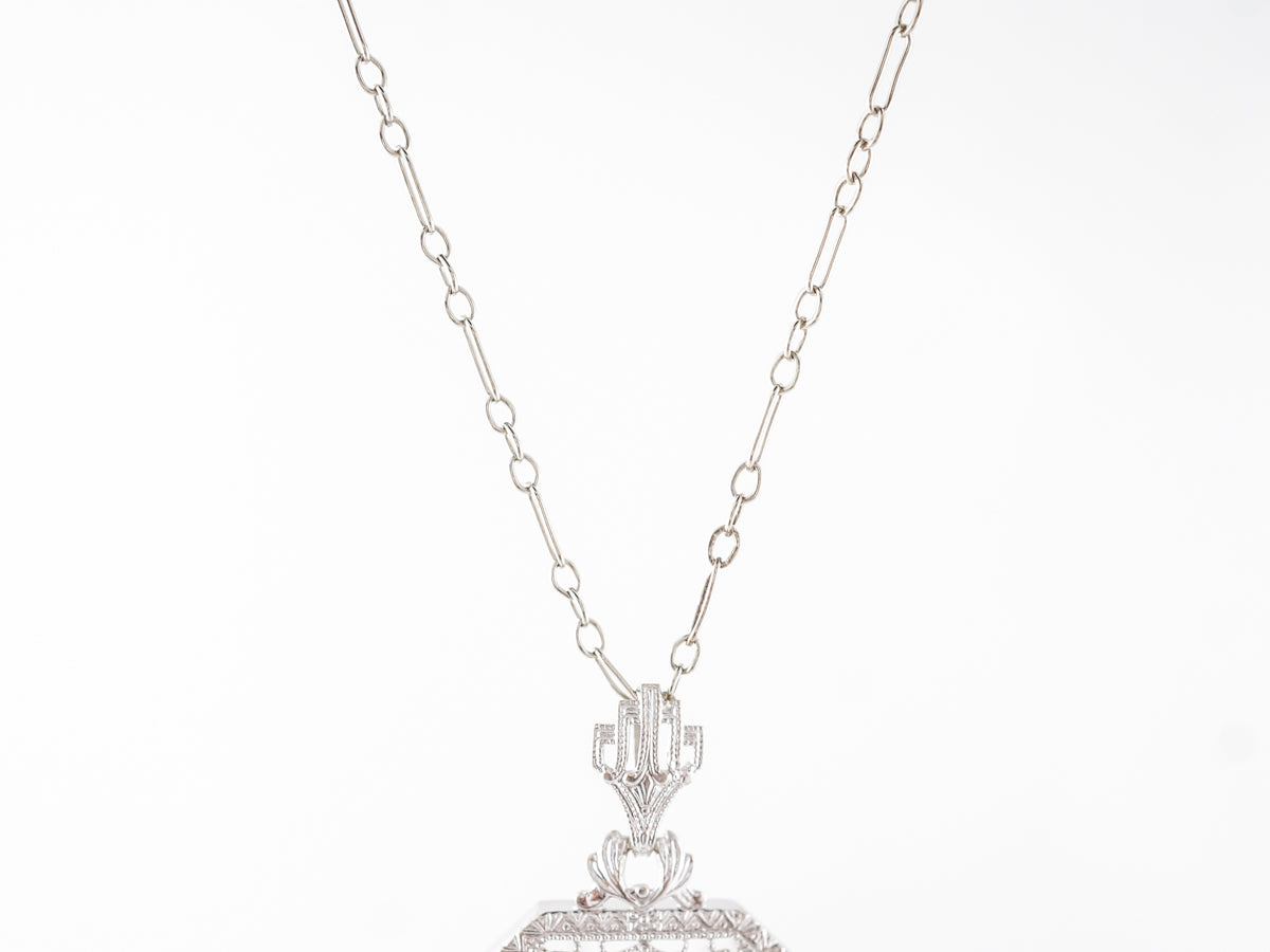 Art Deco Camphor Glass Pendant in 14k White Gold