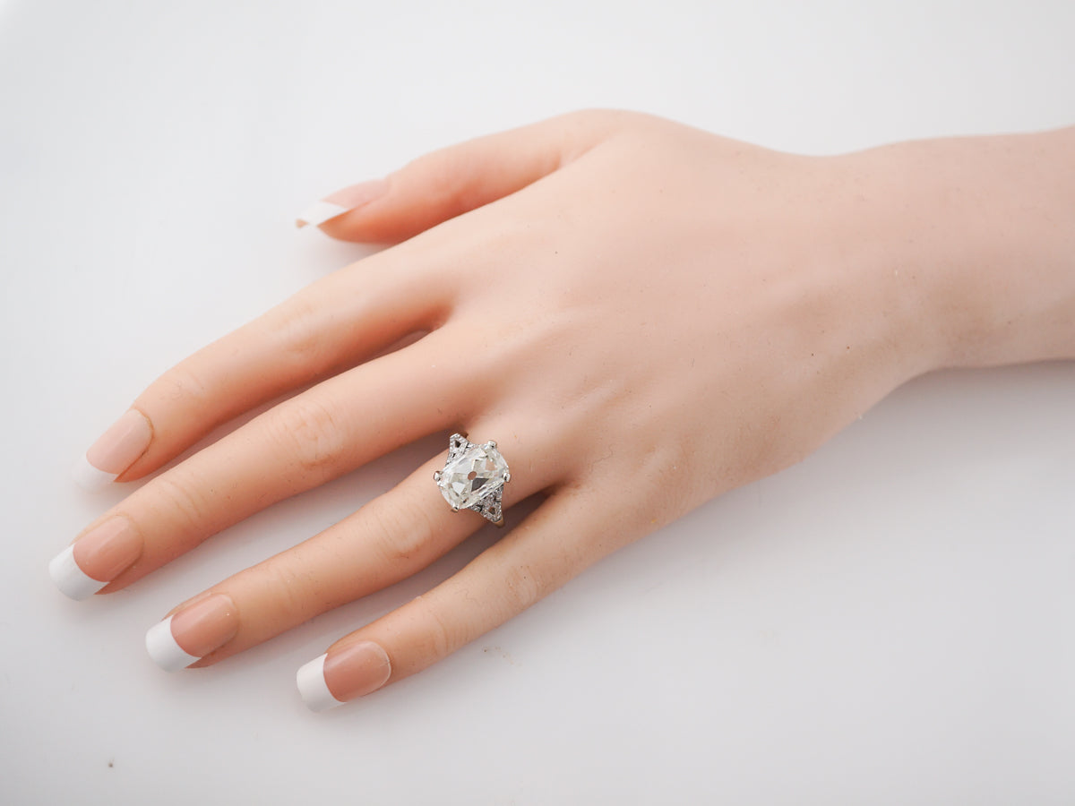 Vintage 5 Carat Cushion Cut Diamond Engagement Ring