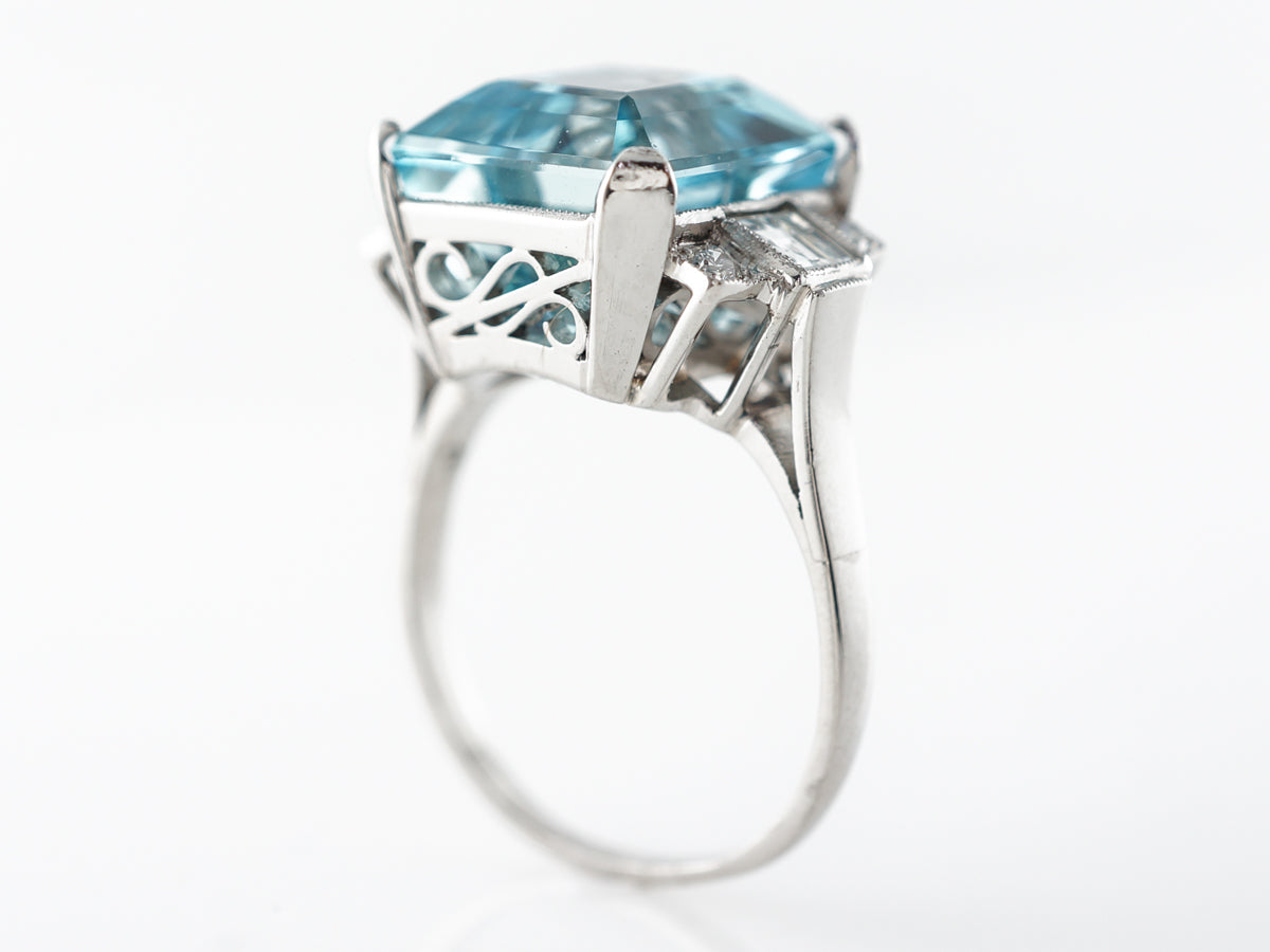 6 Carat Aquamarine Cocktail Ring w/ Diamond Accents