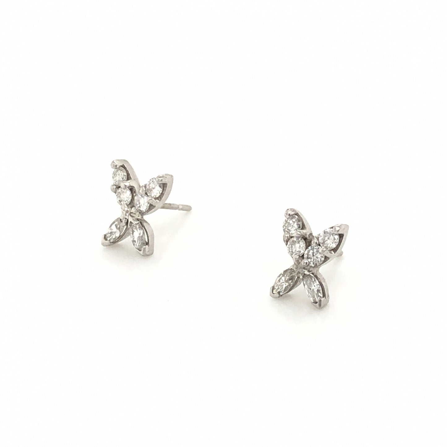 Diamond Cluster Stud Earrings in 14k White Gold
