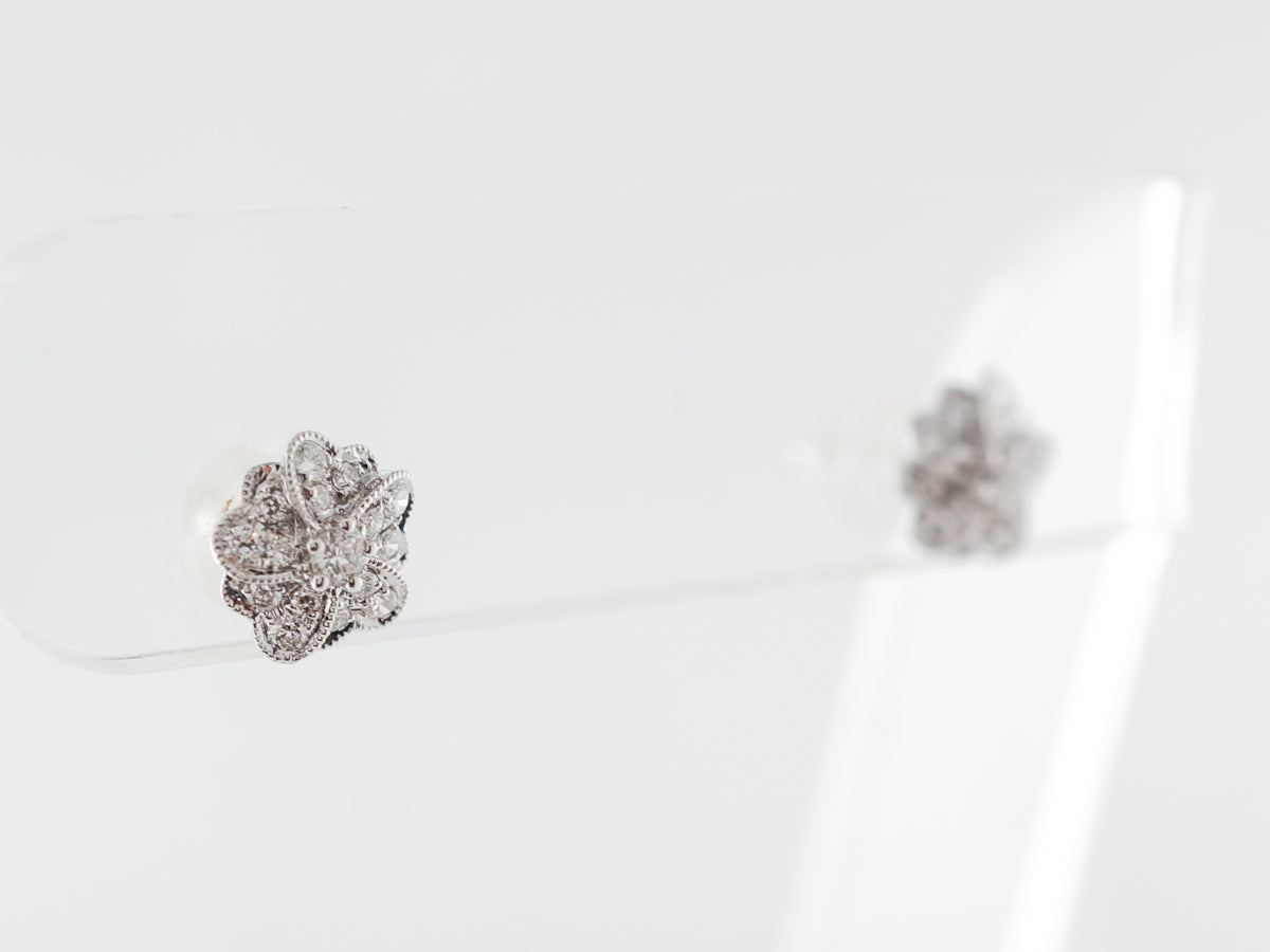 Diamond Flower Cluster Earrings in 18k White Gold